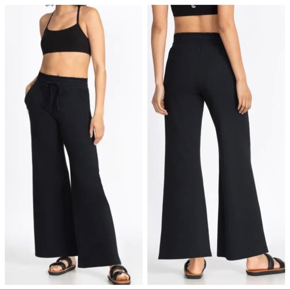 Wide Leg Relaxed French Terry Drawstring Raw Edge Hem Pants - Picture 3 of 5
